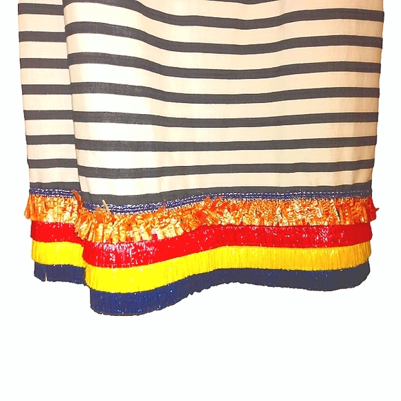 NICOLE MILLER NY Ivory Sleeveless Striped Raffia Trim Casual Mini Dress Size 2 - Picture 3 of 4